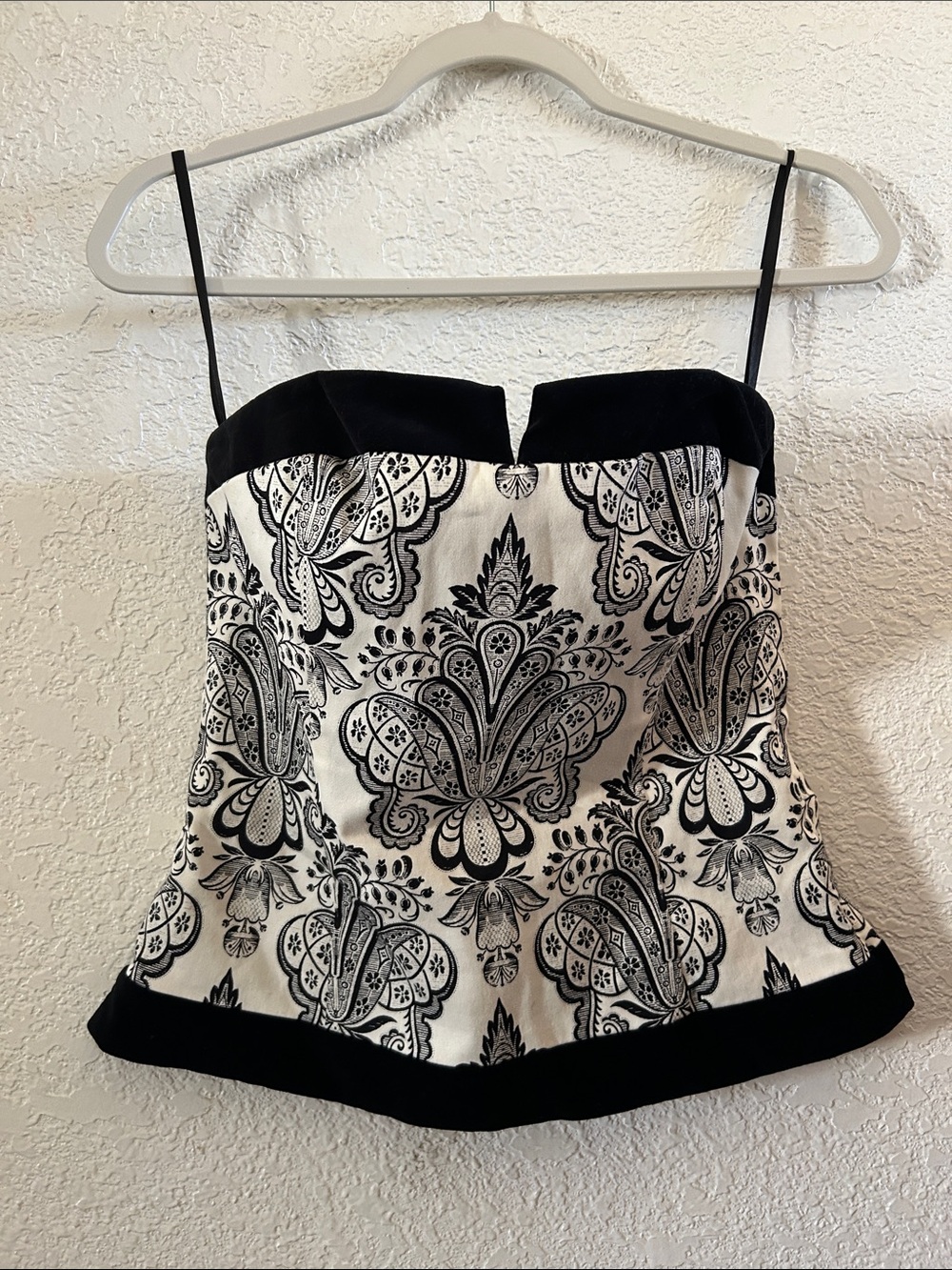 WHITE HOUSE BLACK MARKET Medallion Print Bustier Corset Velvet Trim- Size 4